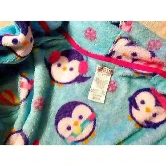 KOMAR KIDS Girls TEAL AQUA BLUE Bathrobe SOFT Dressing Gown FUZZY HOODIE size Lg - Picture 7 of 7